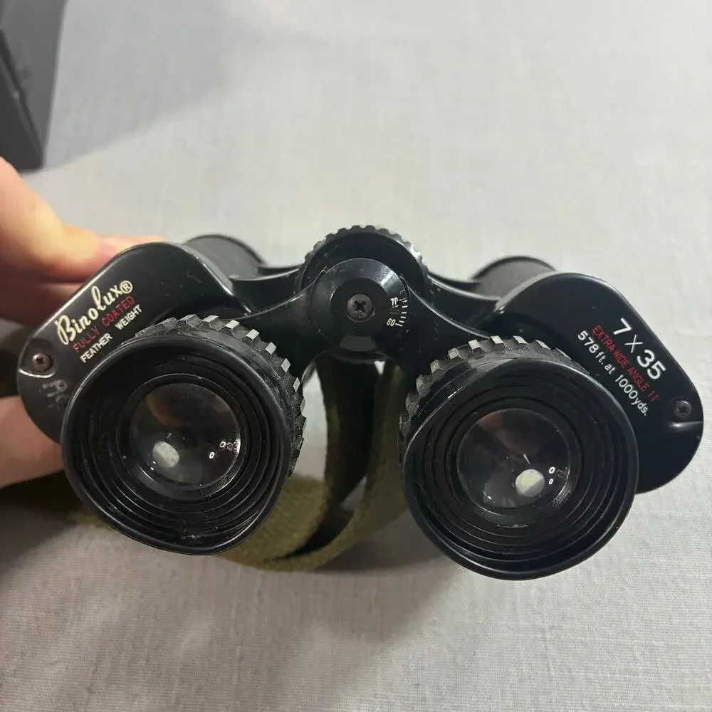 Vintage Binolux 7x35 Binoculars Extra Wide Angle 11° 578ft Japan w Case